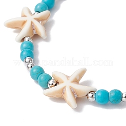 Braccialetti sintetici con perline di stelle marine turchesi da donna&nbsp;BJEW-TA00386