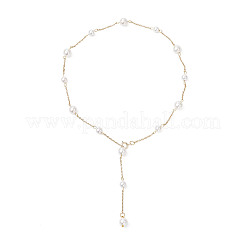 2 collier à maillons fait main en acier inoxydable 304 et perles de coquillage rondes de 2 couleurs&nbsp;NJEW-JN05301