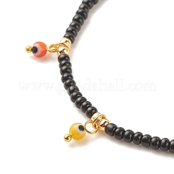 Cavigliera con semi di vetro e perline intrecciate in ottone con ciondoli malocchio a lume&nbsp;AJEW-AN00484-01