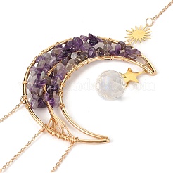 Drahtumwickelter natürlicher Amethystmond mit Lebensbaum-Anhängerdekorationen&nbsp;HJEW-K046-07G-06