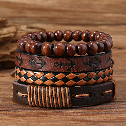 4 pz 4 stili set di braccialetti intrecciati in similpelle PU&nbsp;BJEW-CL0001-13C