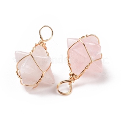 Pendentifs enveloppés de fil de cuivre de quartz rose naturel&nbsp;G-B041-02G-14