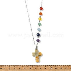 Colgante de cruz con piedras preciosas naturales mixtas y chakras&nbsp;NJEW-JN06268