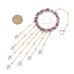 Draht umwickelte natürliche Amethyst-Chips Ring hängende Ornamente&nbsp;HJEW-JM02371-06