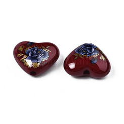 Perles cardiaques acryliques opaques de fleurs imprimés&nbsp;SACR-S305-28-L01