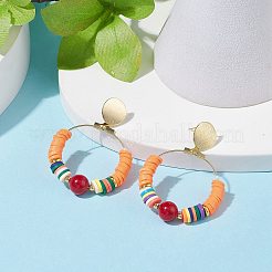 Natürliche Mashan-Jade & Fimo-Perlen mit großen Ring-Ohrsteckern&nbsp;EJEW-TA00075-02
