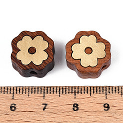Mala in legno di sandalo naturale e perline in ottone&nbsp;WOOD-T032-33E