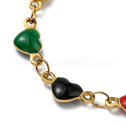 Ionenplattierung (IP) goldenes 304 Edelstahl-Herzgliederkettenarmband mit Emaille&nbsp;BJEW-E088-01G-05