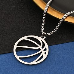 Colliers à chaîne avec pendentif de basket-ball découpés au laser en acier inoxydable 201 pour femmes et hommes&nbsp;LS-NJEW-Q004-04P