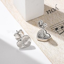 Orecchini a bottone con micro pavé di zirconi chiari in ottone placcato cremagliera&nbsp;EJEW-K299-01P-C