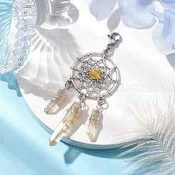 Filet/toile tissé en alliage avec décorations de pendentifs en quartz jaune naturel&nbsp;HJEW-TA00194-01