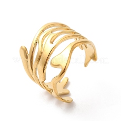 Ionenplattierung (IP) 304 Edelstahl Twist Wave offener Manschettenring für Frauen&nbsp;RJEW-K245-30G