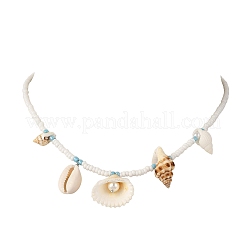 Collana estiva da donna con ciondolo in pietra naturale mista e perline di vetro&nbsp;NJEW-JN06502