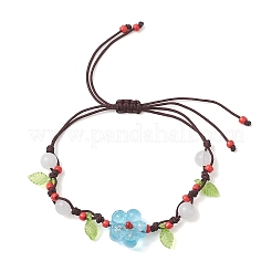 Braccialetti di perline intrecciate in vetro soffiato a bocca con lamina d'argento e perline di giada bianca naturale fatti a mano per le donne&nbsp;BJEW-JB12728-02