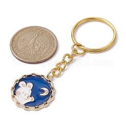 Porte-clés pendentif rond plat avec pendentif en émail en alliage de lapin&nbsp;KEYC-JKC00623-02