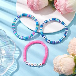 Set di braccialetti elasticizzati con perline con disco in argilla polimerica da 3 pz e 3 colori&nbsp;BJEW-JB10441-02