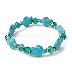 Pulsera elástica con cuentas de vidrio y tortuga turquesa sintética&nbsp;BJEW-JB09763