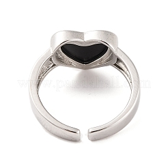 Anneaux de manchette ouverts en onyx noir naturel coeur&nbsp;RJEW-Q817-01P