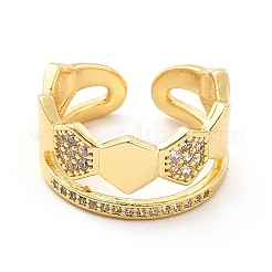 Anello a polsino aperto esagonale in zirconia cubica trasparente&nbsp;KK-H439-27G
