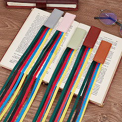 5 Stück Lesezeichen aus PU-Leder in 5 Farben mit buntem Band.&nbsp;AJEW-CP0003-86A