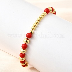 Pulseras elásticas de cuentas redondas de imitación de perla ABS para mujer&nbsp;BJEW-D317-12A-G