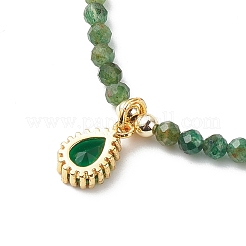 Collana con pendente a goccia di zirconi cubici con catene di perline di smeraldi naturali&nbsp;NJEW-JN04121-05