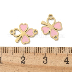 304 Edelstahl rosa Emaille Kleeblatt Verbindungsstück Charms&nbsp;STAS-I322-62G