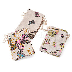 15 Stück 3 Stile Schmetterling bedruckt Polycotton (Polyester-Baumwolle) Verpackungsbeutel Kordelzugbeutel&nbsp;ABAG-TA0002-14