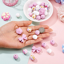 34 pièces 6 styles de perles de silicone&nbsp;SIL-TA0003-51A