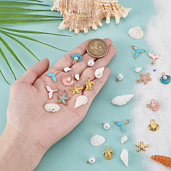 66 kit de pendentifs en émail en alliage de zinc et coquillage naturel&nbsp;FIND-GA0007-91