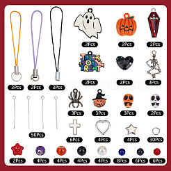 Kits para hacer correas de teléfono móvil con colgantes de aleación de esmalte y cuentas de acrílico/vidrio con temática de Halloween&nbsp;DIY-SC0031-90