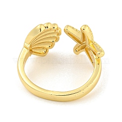 Anelli per polsini aperti in ottone placcato con stelle marine e conchiglie&nbsp;RJEW-N047-02G-RS