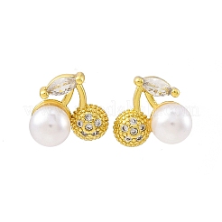 Orecchini a bottone in ottone ciliegia con micro pavé di zirconi cubici&nbsp;EJEW-H158-08B-G