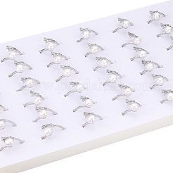 Offener Fingerring aus Naturperlen mit Mikropflaster und klarem Zirkonia&nbsp;PEAR-N022-C03