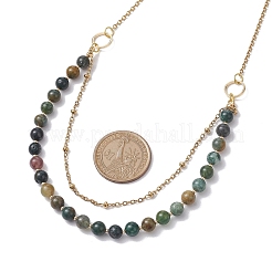 Collane lariat con perline di agata indiana naturale rotonde da 6 mm&nbsp;NJEW-JN04964