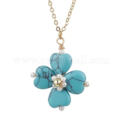 Colliers avec pendentif trèfle en turquoise synthétique&nbsp;NJEW-JN05170-01