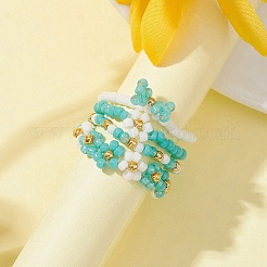 4 bagues extensibles en perles de verre&nbsp;RJEW-JR00661-01