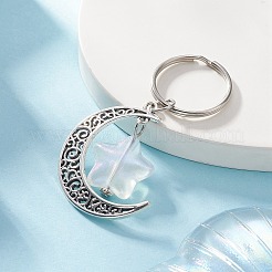 Portachiavi ciondolo in lega di stile tibetano con stella e luna e acrilico&nbsp;KEYC-JKC00487