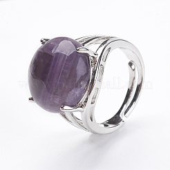 Verstellbare natürlichen Amethyst Fingerringe&nbsp;RJEW-F075-01H