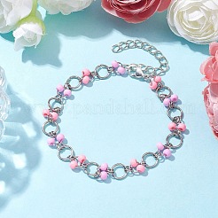 Rosa und pflaumenfarbene Glasperlen-Gliederarmbänder&nbsp;BJEW-JB10266