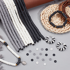 12 Strang 3-farbige flache runde handgemachte Polymer Clay Perlen&nbsp;CLAY-PH0001-70