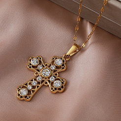 Colliers pendentifs croix religieuse vintage en acier inoxydable 304 et verre&nbsp;IP9108