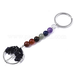 Porte-clés chakra en éclats de pierre d'or bleue synthétique&nbsp;G-N0326-004E
