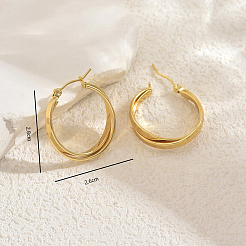 Boucles d'oreilles créoles minimalistes en acier inoxydable avec anneau croisé&nbsp;FU4136