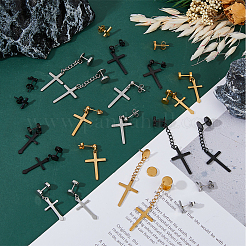 24 Stück Ohrstecker in 12 Stilen aus Edelstahl mit Kreuz und Stiften aus 304 Edelstahl für Damen und Herren&nbsp;EJEW-FI0002-06