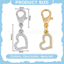 4 pendentif décoratif en laiton bicolore avec micro pavé de zircones cubiques&nbsp;HJEW-DR00134