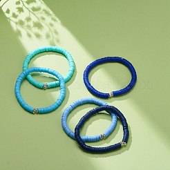5 pièces 5 couleurs à la main en argile polymère heishi surfeur ensembles de bracelets extensibles&nbsp;BJEW-JB08691