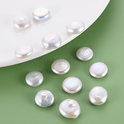 Natural Keshi Pearl Beads, Cultured Freshwater Pearl, No Hole/Undrilled, Flat Round, Seashell Color, 13~15x4~7mm