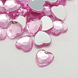 Diamant imitation acrylique de taiwan, dos plat et facettes, cœur, perle rose, 6x6x1.5mm
