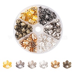 300 pièces 6 couleurs 6 bouchons de perles de fer à pétales, fleur, couleur mixte, 10x6.2mm, Trou: 1.6mm, 50 pcs / couleur
